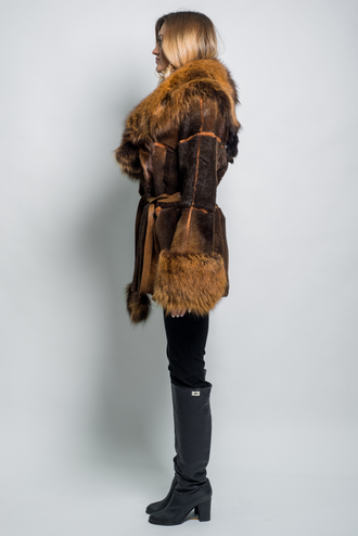 Женская шуба куртка парка лилия натуральнй мех морской котик, зимняя, золотисто коричневая арт. Ц-028