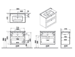 Модуль с классической раковиной, Vitra Root Classic, 80 см, 2 ящика, матовый белый, 68869