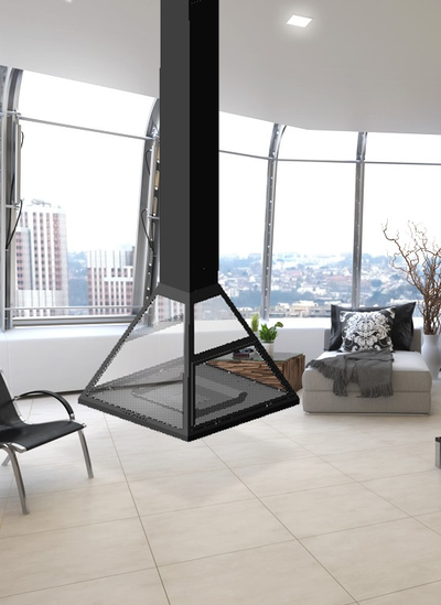 Подвесной камин из стекла и металла FLY