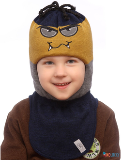 Шапка-шлем  19101-06, цвет темно-синий,горчичный, р. 52-54