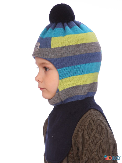 Шапка-шлем  20101-02 темно-синий,ярко-синий,салатовый р. 50-52