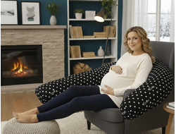 Подушка для беременных Big 280 см с холлофайбером + наволочка на молнии сатин сердечки Love на черном