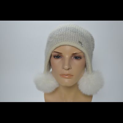Шапка ушанка Vizio 1444 PP 66 белая с помпонами