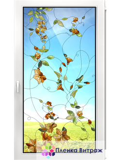 Витражная пленка, витражная пленка самоклеющаяся под заказ,пленочный витраж с цветочным рисунком