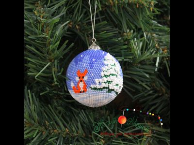 Шарик «Лисички" со снегом - 6см - Набор для вязания крючком с бисером от Ирины Рудевич