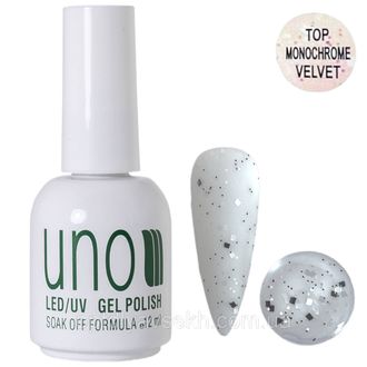 ТОП UNO МАТОВЫЙ C ЧЕРНО-БЕЛЫМИ ЧАСТИЦАМИ 12ML ------ UNO TOP MONOCHROME VELVET