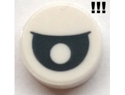 Tile, Round 1 x 1 with Black Eye Partially Closed with Centered Pupil Pattern, White (98138pb183 / 6329607)