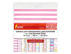 Бумага для скрапбукинга 30*30см "Пастельные тона", двустор., 12л, 180 г/м2, ОСТРОВ СОКРОВИЩ, 662763