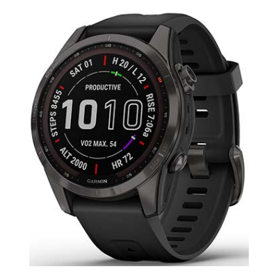 Умные часы Garmin Fenix 7s Sapphire Solar титановый серый DLC с черным ремешком