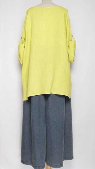 БЛУЗА ЛЁН КИМОНО "ГОРОД" лайм, желтая до р.56