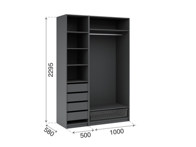 Шкаф РОНДО Софт 150.2/ручка СА-1/1 Антрацит/Бетон натуральный