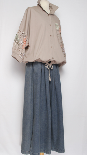 Рубашка хлопок "Карман кружево" бежевая до р.52