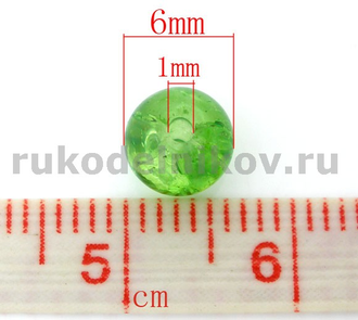 бусина кракле стеклянная "Льдинка" 6 мм, цвет-зеленый, 25 шт/уп