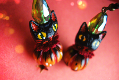 "Цирковые котики, Стелла и Капустка", волшебные серьги с кристаллами и тыковками