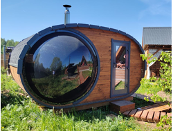 Баня-бочка с панорамным окном "ОКО" Комфорт+
