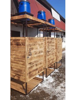 Душевая кабина (из вагонки с обжигом, металлический каркас 20*40, бочка 65л)