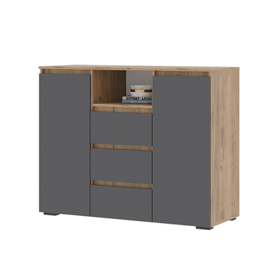 Хелен КМ 01 Комод 3 ящика и 2 створки 1200х960х465 дуб крафт золотой/графит