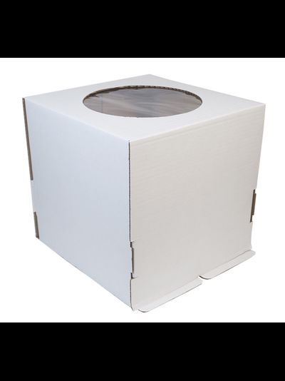 Коробка для торта с окном (белая, картон Т23Е), 260*260*280мм