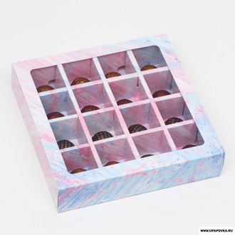 Коробка для конфет "Диффузия" Розово-голубая 16 шт/ 17,7 х 17,7 х 3,8 см