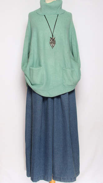 Свитер кимоно "КАРМАНЫ" серый, молочный, морская волна р.46-56