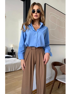 Брюки палаццо со складками (коричневый)