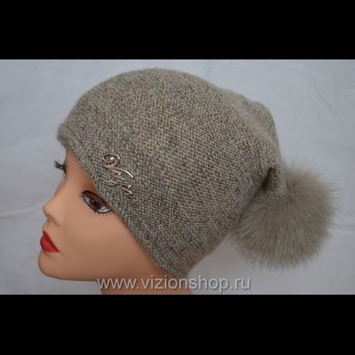 Вязаная шапка с двумя помпонами Vizio Италия 5395 CP 66 бежевая