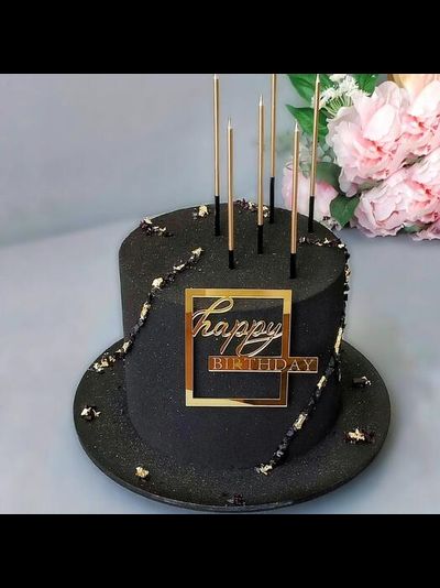 Топпер акриловый Happy Birthday в рамке (золото)