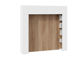 Детская ПОРТО - Шкаф навесной со стеллажами и декоративными панелями Белый жемчуг/Яблоня Беллуно/Бел