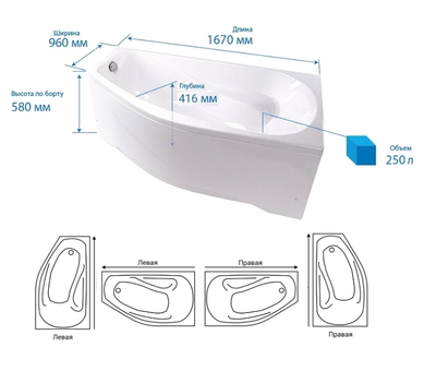 Акриловая ванна Triton Скарлет Левая,167х96x58 см