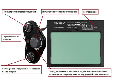 Маска сварщика TECMEN ADF - 730S TM15 черная