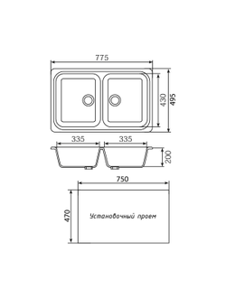 Мойка из искусственного мрамора MIXLINE ML-GM23 двухчашевая 495*775*200мм