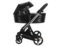 Коляска 3в1 ibebe i-stop Crocodile Экокожа Black, CHROME рама