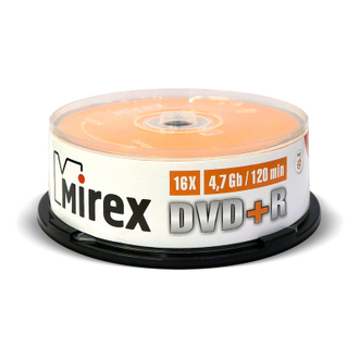Носители информации DVD+R, 16x, Mirex, Cake/25, UL130013A1M