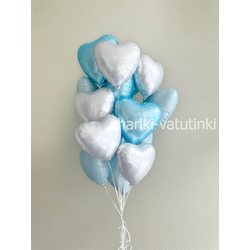 Фонтан 15 шаров "Нежно-голубые сердца"