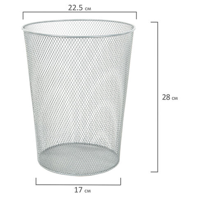 Корзина для бумаг, металлическая, серебристая (9л)