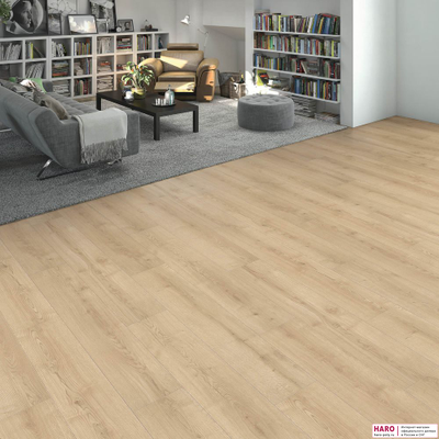Ламинат Haro Дуб Бари Пуро 544684 в интерьере гостиной