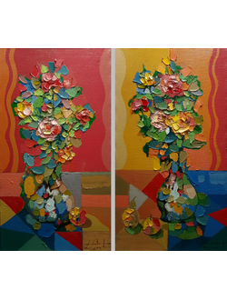 На красном и на желтом. Диптих. 2019. Холст, масло. 90х100 см.