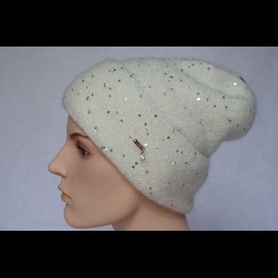 Белая женская шапка с отворотом  и пайетками Vizio Италия 6943 CRY фото