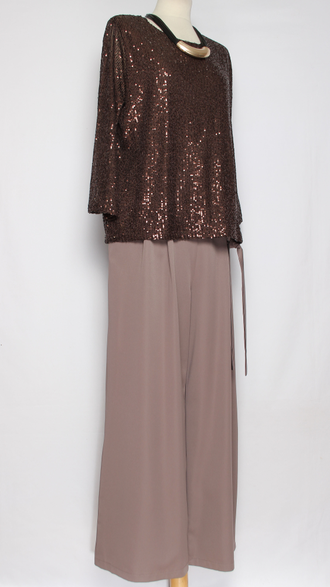 ДЖЕМПЕР  "Пайетки рукав 3\4" шоколад р.48-54