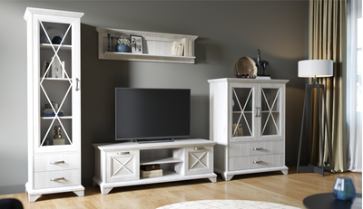 Пенал-витрина Лорена 1д 2ящ, бетон пайн белый