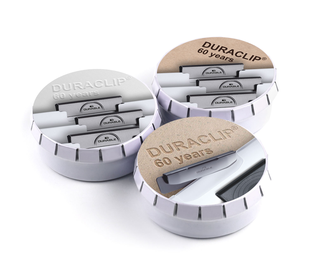 Click-Clack (Клик-клак), металлическая рекламная баночка с конфетками, круглая