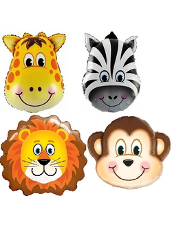 Шар с клапаном 14"/36 см мини-фигура, голова "Джунгли"