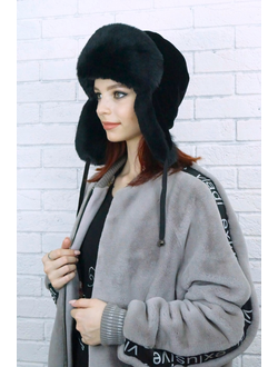 Женская ушанка «Гармония», цвет черный + черный