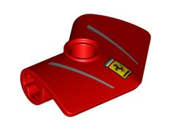 Technic, Panel Curved # 4 2 x 3 x 1 Angled 135 degrees with 2 Silver Stripes and Ferrari Logo Pattern, Red (7427pb01 6556040)