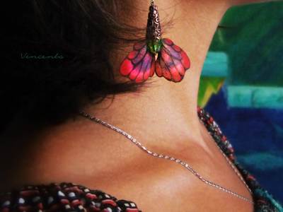 Волшебные серьги "Крылышки Маковой Феи" (шёлк, хрустальные бусины, чешский бисер)