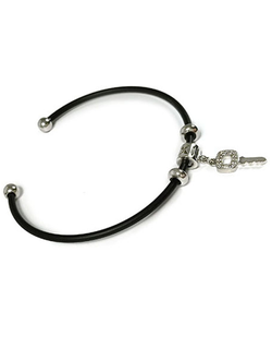 (АРТИКУЛ: 8975/52) БРАСЛЕТ ЖЕНСКИЙ, ЧЕРНЫЙ МАТОВЫЙ МЕТАЛЛ, СЕРЕБРИСТЫЕ ПОДВЕСКИ , МЕЛКИЕ СТРАЗЫ (НА КЛЮЧИКЕ)