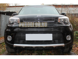 Защита радиатора Kia Soul 2017-2019 (2 части) black с парктроником