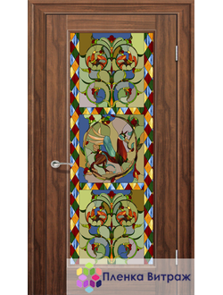 Витражная пленка, витражная пленка самоклеющаяся, пленочный витраж с рисунком в дверь птица