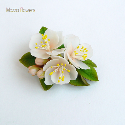 Полный комплект украшений " Нежно-розовая яблоня" из полимерной глины