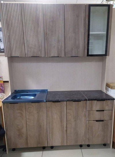 Кухня Рокси 1,6м со стеклом белый, лиственница сибирская/луна